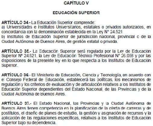 Capítulo V de la Ley de Educación Nacional